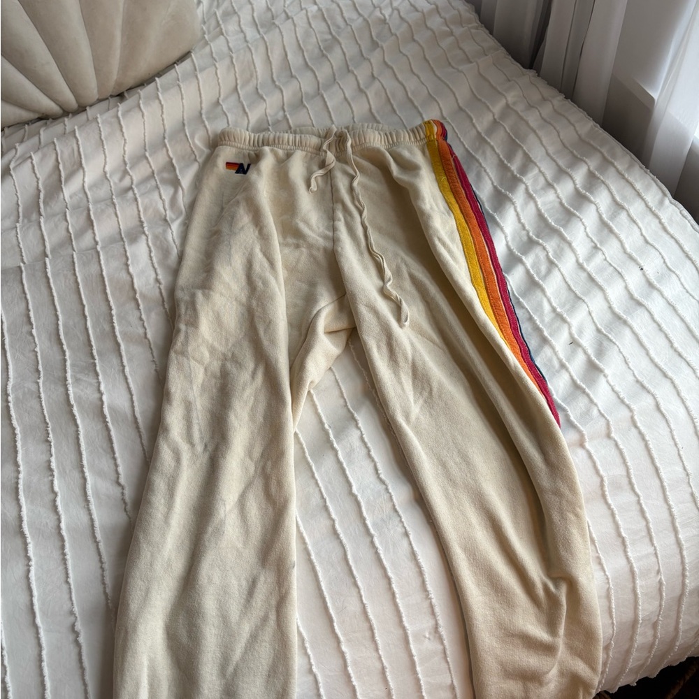 Aviator Nation Cream Joggers with Multicolor Stripe
